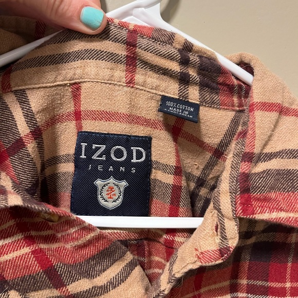 IZOD Red and Tan Plaid Shirt - Picture 4 of 5